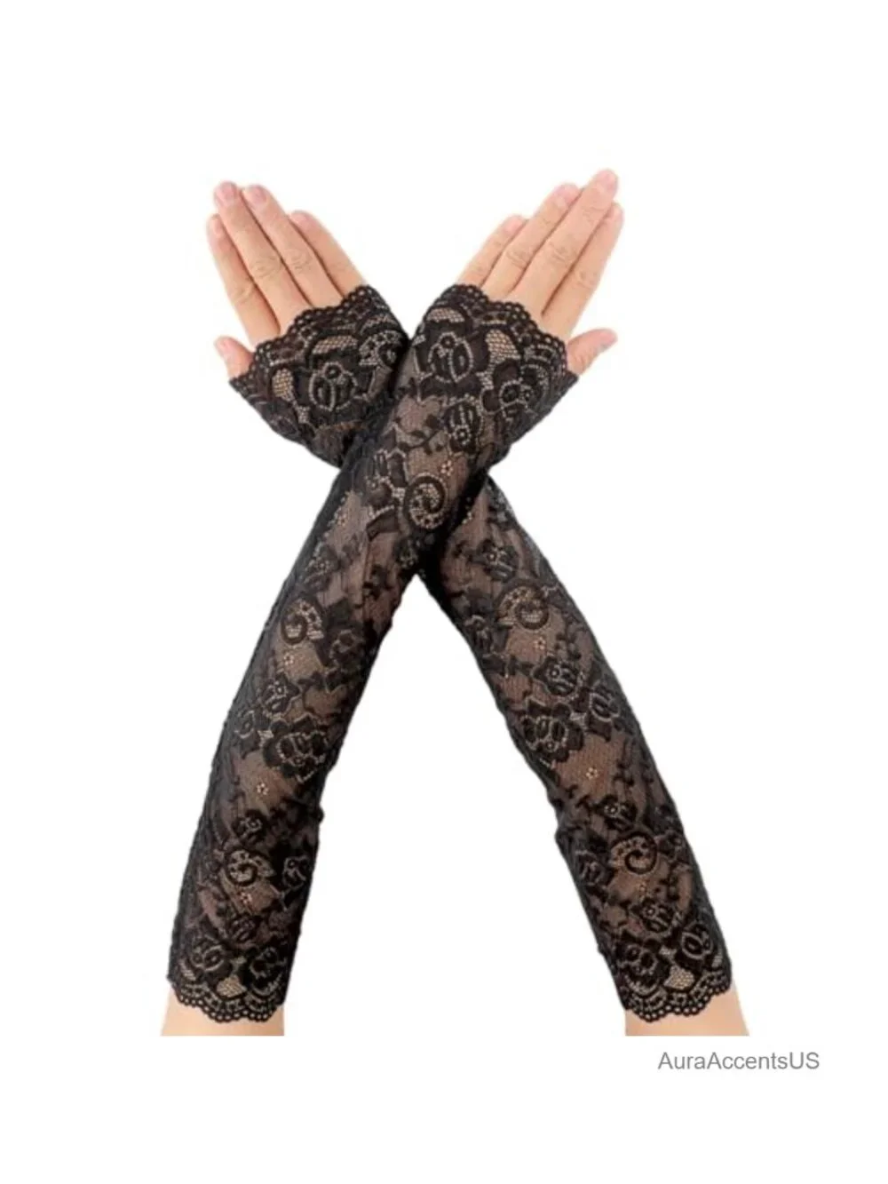 Fingerless Lace Gloves Elbow Length Arm Sleeves for Wedding Tea Party Opera